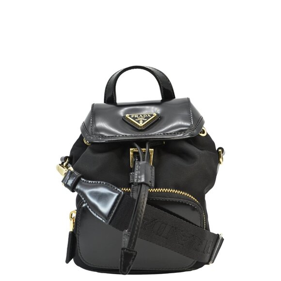 Prada  Re-Nylon Brushed Leather Crossbody Backpack Black - Picture 1 of 12